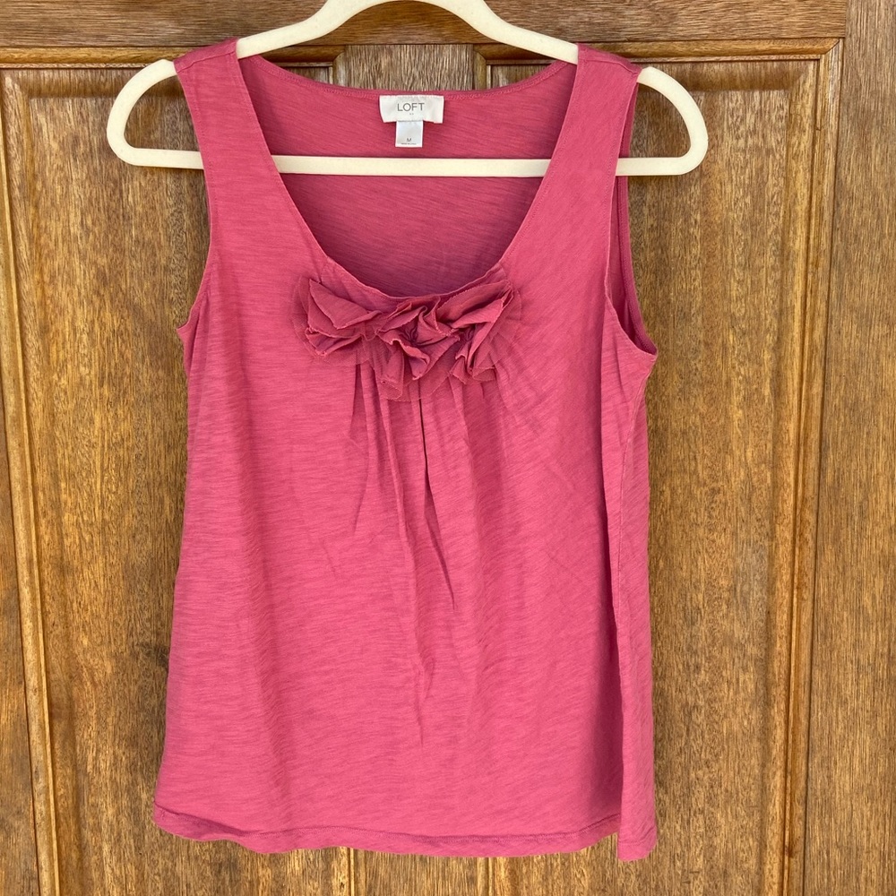 LOFT | Pink Tank with Flower Detail, size medium